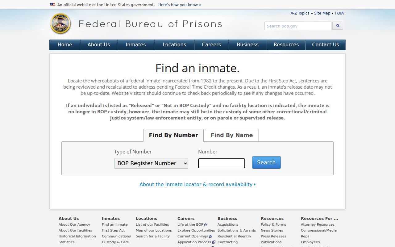 Goliad County arrest history federal custody search in BOP locator
