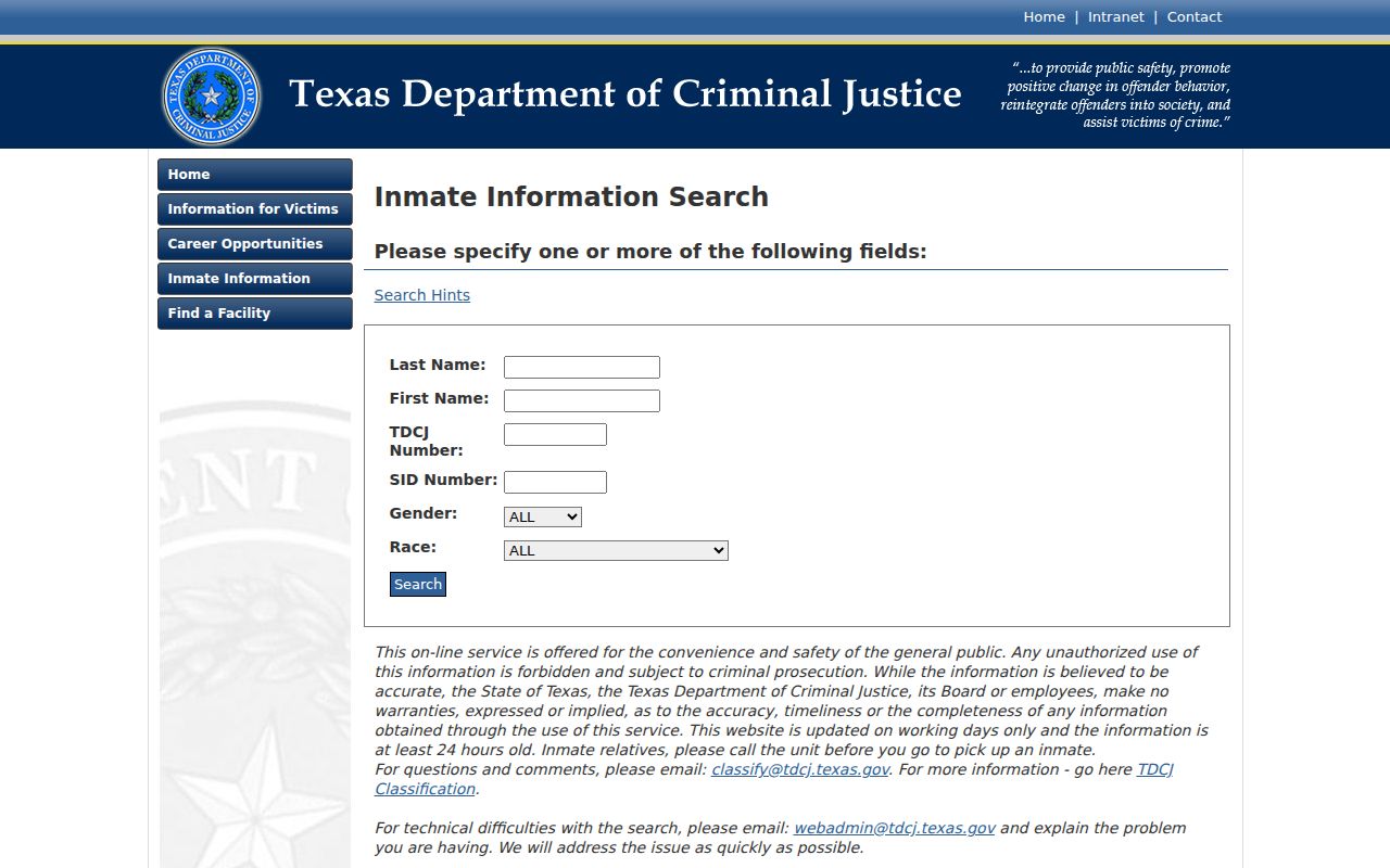 Goliad County arrest history search through TDCJ state inmate records