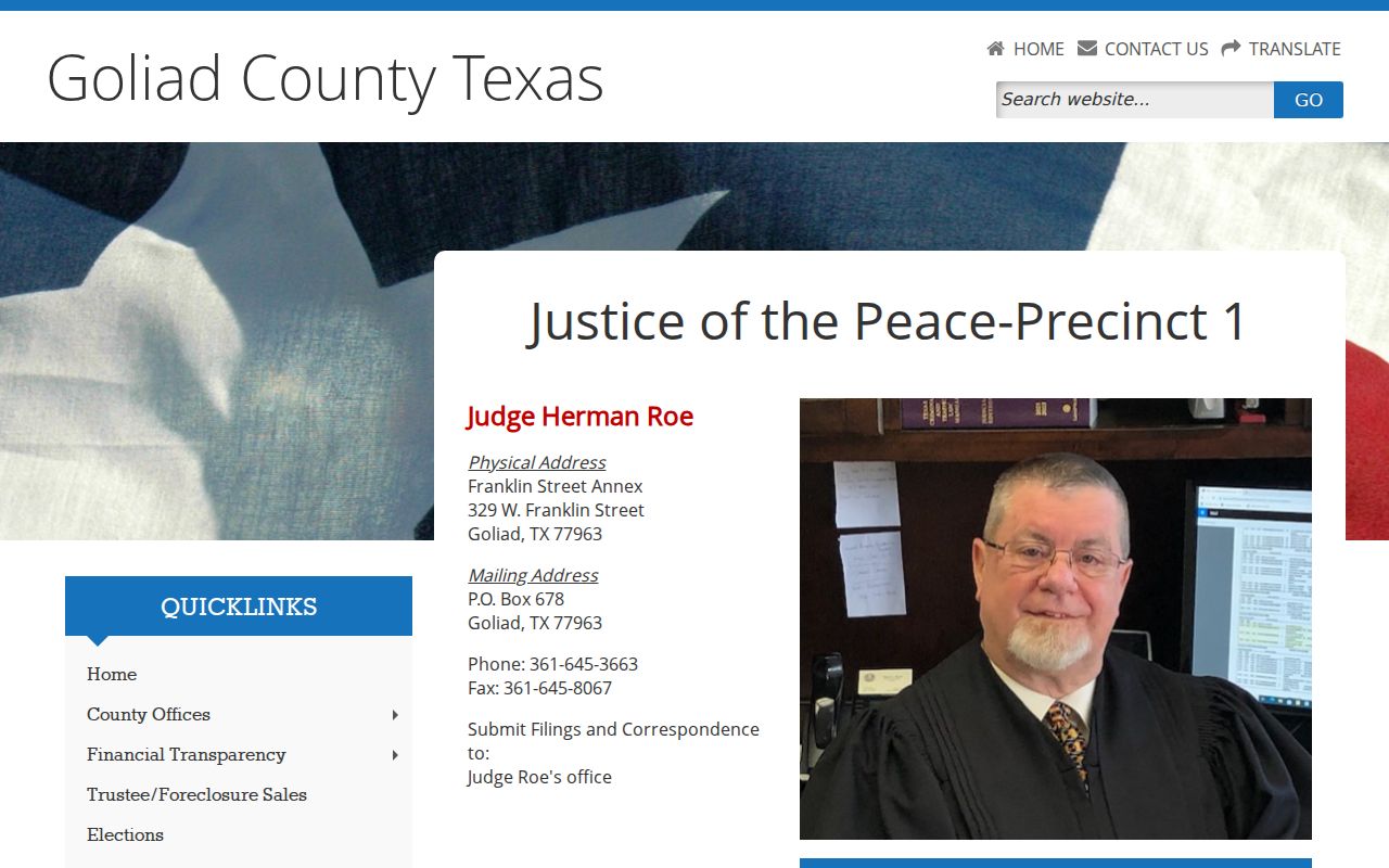 Goliad County criminal warrant Justice Court Precinct 1 page