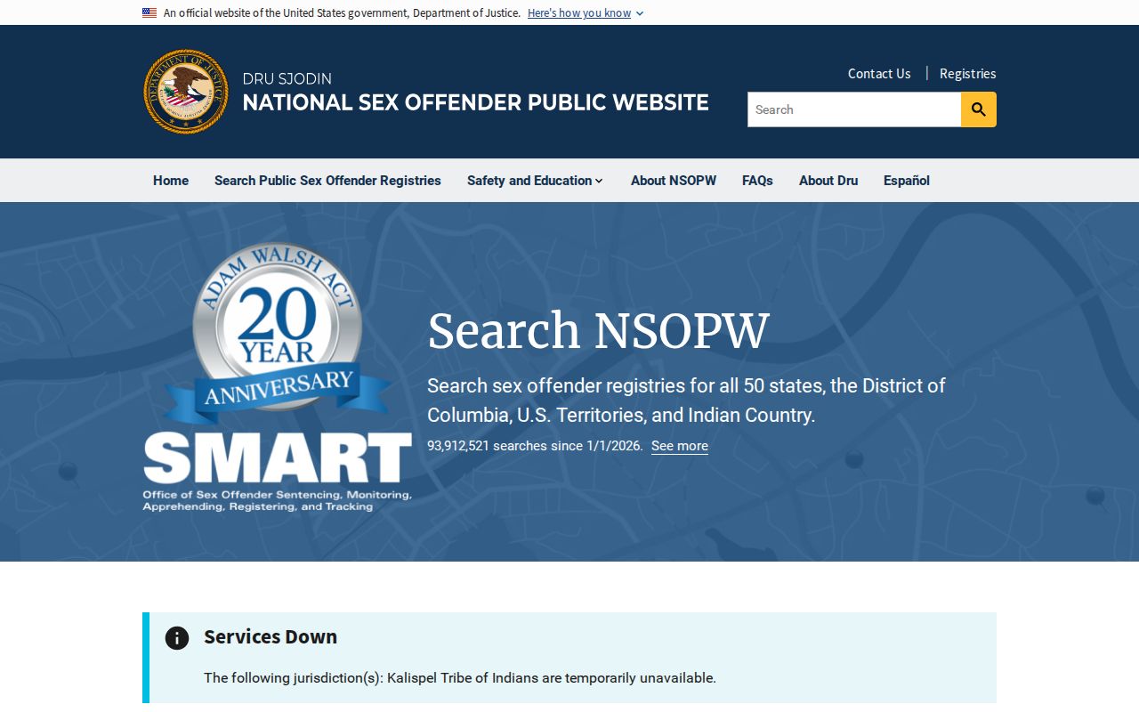 NSOPW cross-state search for a Goliad County sex offender check