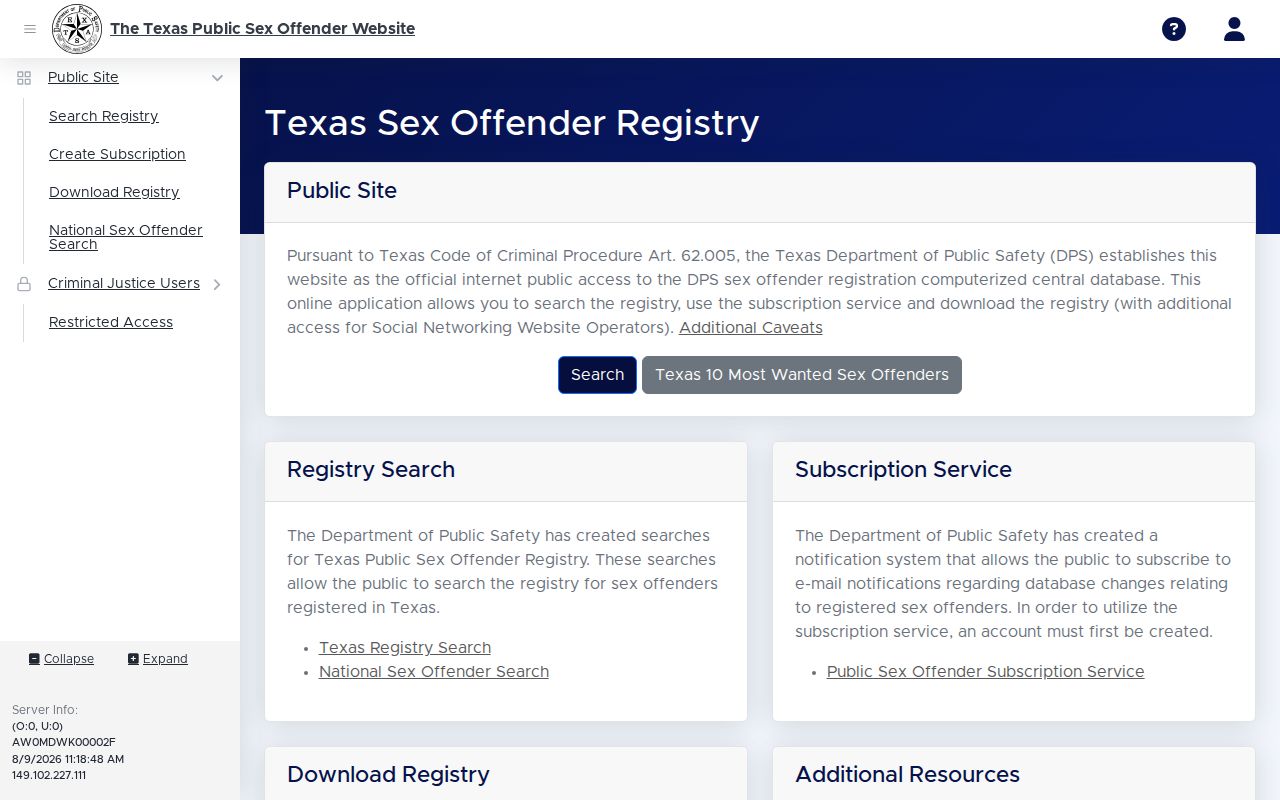Goliad County sex offender check access notice from Texas DPS