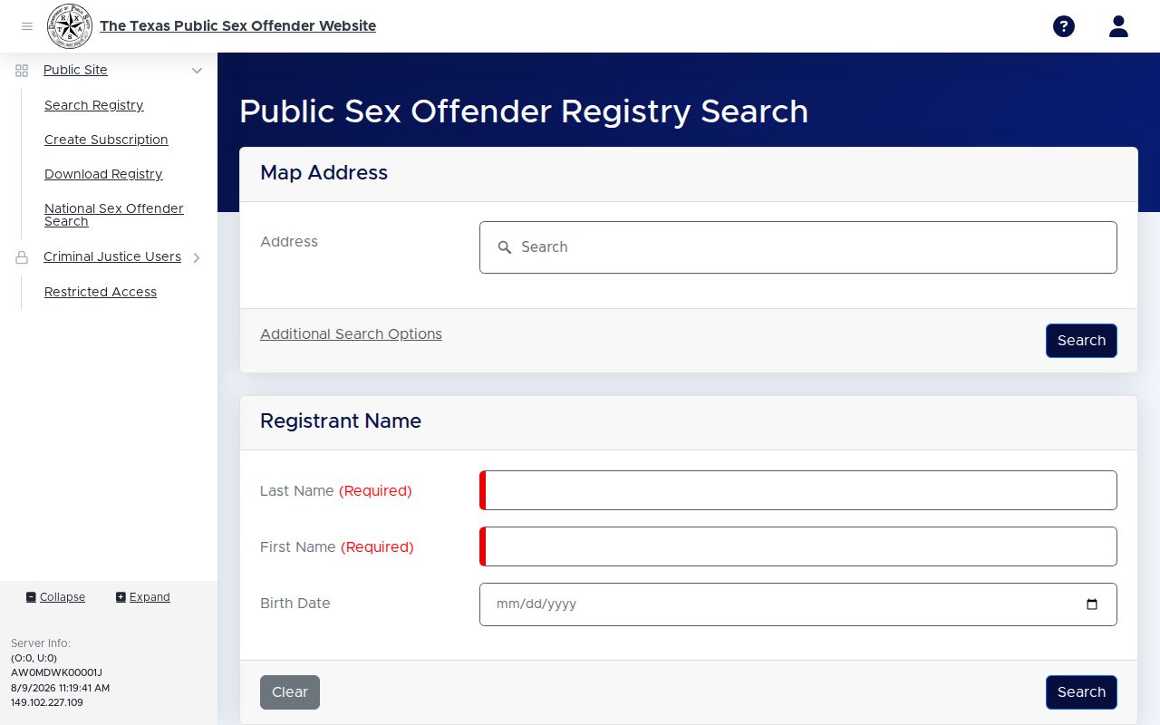 Goliad County sex offender registry search controls on Texas DPS